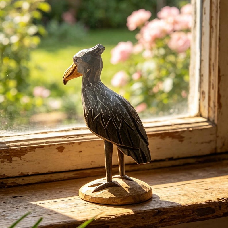 Handgeschnitzte hölzerne Vogelfiguren, tropische Wildtierskulptur, rustikale Walddekoration