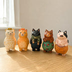 Handgeschnitzte hölzerne Katzenfigur Miniatur Schreibtischdekor
