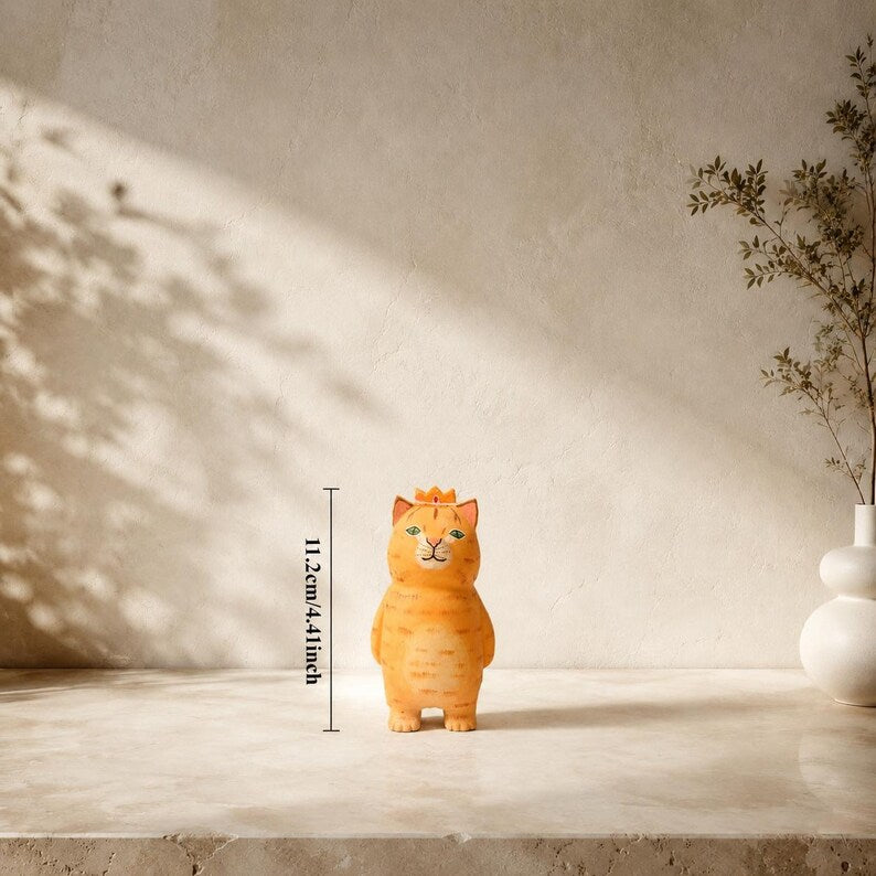Handgeschnitzte hölzerne Katzenfigur Miniatur Schreibtischdekor