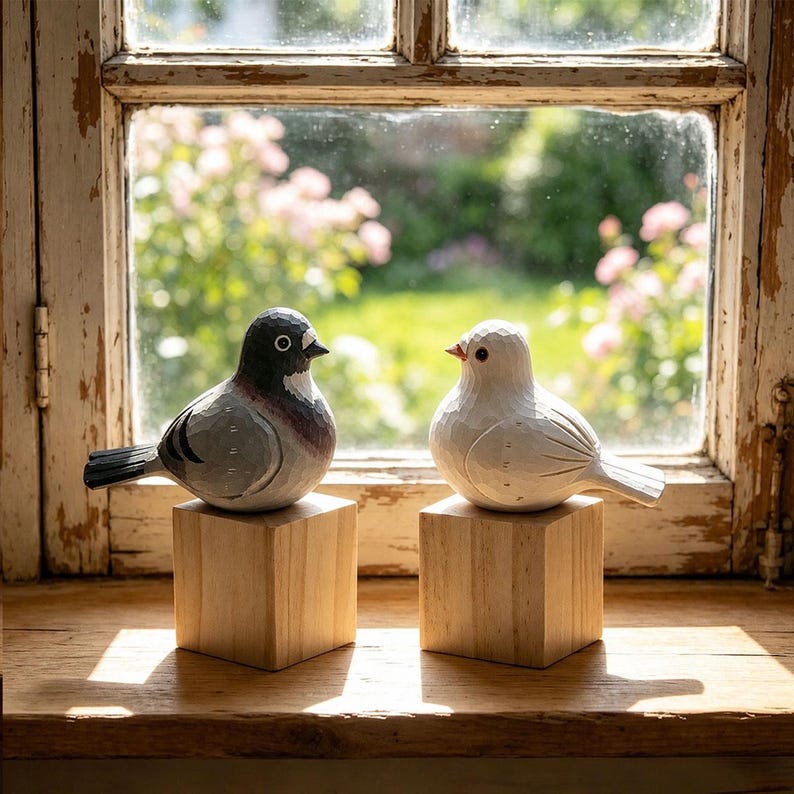 Handgefertigte Holzfigur Taube Handgeschnitzte Mini-Skulptur Hochzeitsgeschenk Cottagecore Wohnkultur Love Peace Anhänger