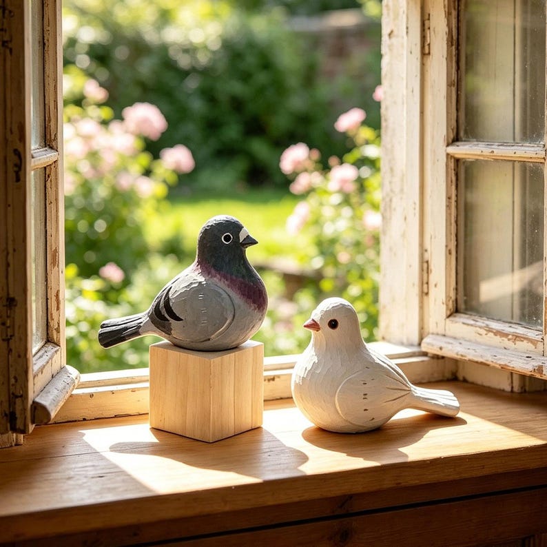 Handgefertigte Holzfigur Taube Handgeschnitzte Mini-Skulptur Hochzeitsgeschenk Cottagecore Wohnkultur Love Peace Anhänger