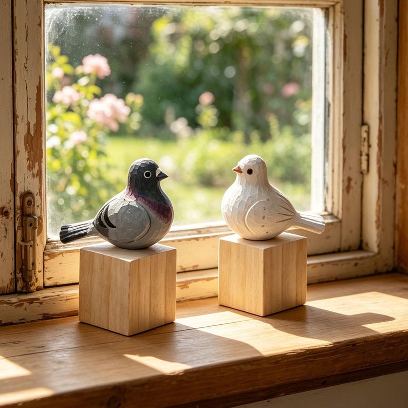 Handgefertigte Holzfigur Taube Handgeschnitzte Mini-Skulptur Hochzeitsgeschenk Cottagecore Wohnkultur Love Peace Anhänger