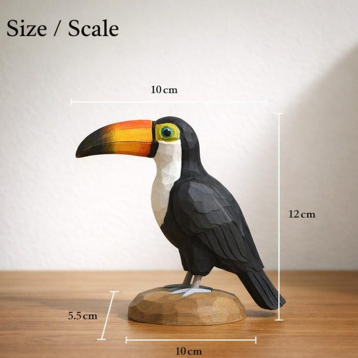 Handgefertigte Holzfigur Tukan – tropischer Schreibtisch-Dekor Akzent, 12 cm